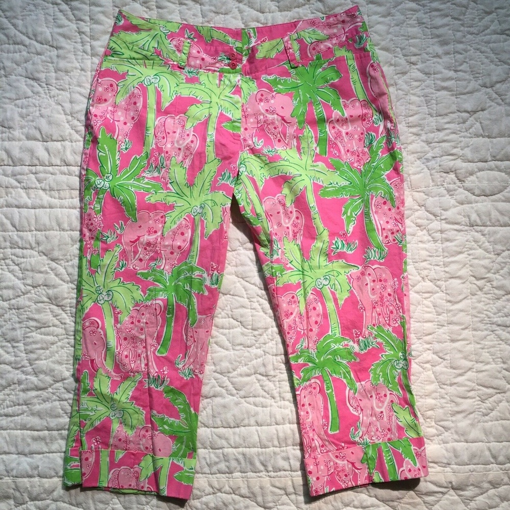 LILLY PULITZER vintage Pink Elephant Crop Pants XS/S rare 'Taboo Elephant' Print
